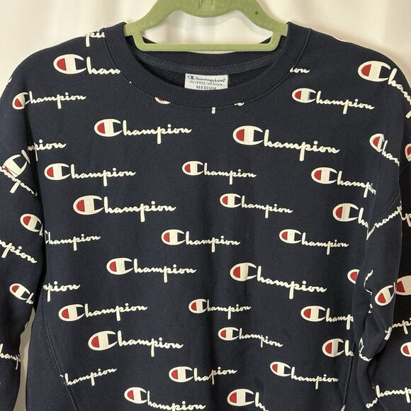 Champion Women’s Sm Reverse Weave Crew Sweatshirt Blue Logo Spellout Athleisure - Picture 5 of 8